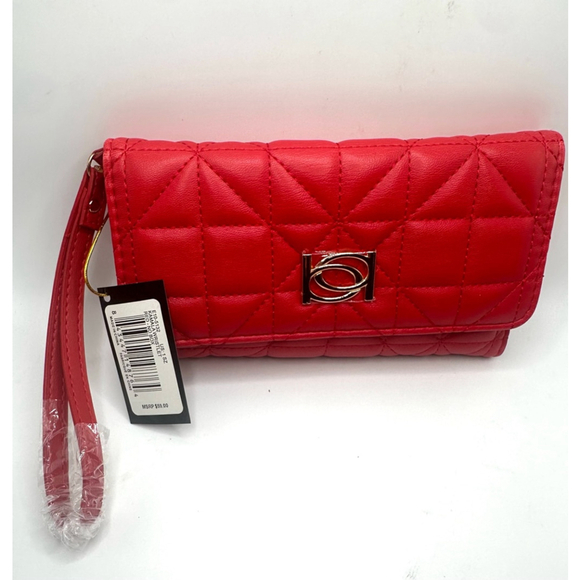Bebe Red Quilted Wristlet Wallet gold hardware tri fold snap closure - Picture 2 of 9